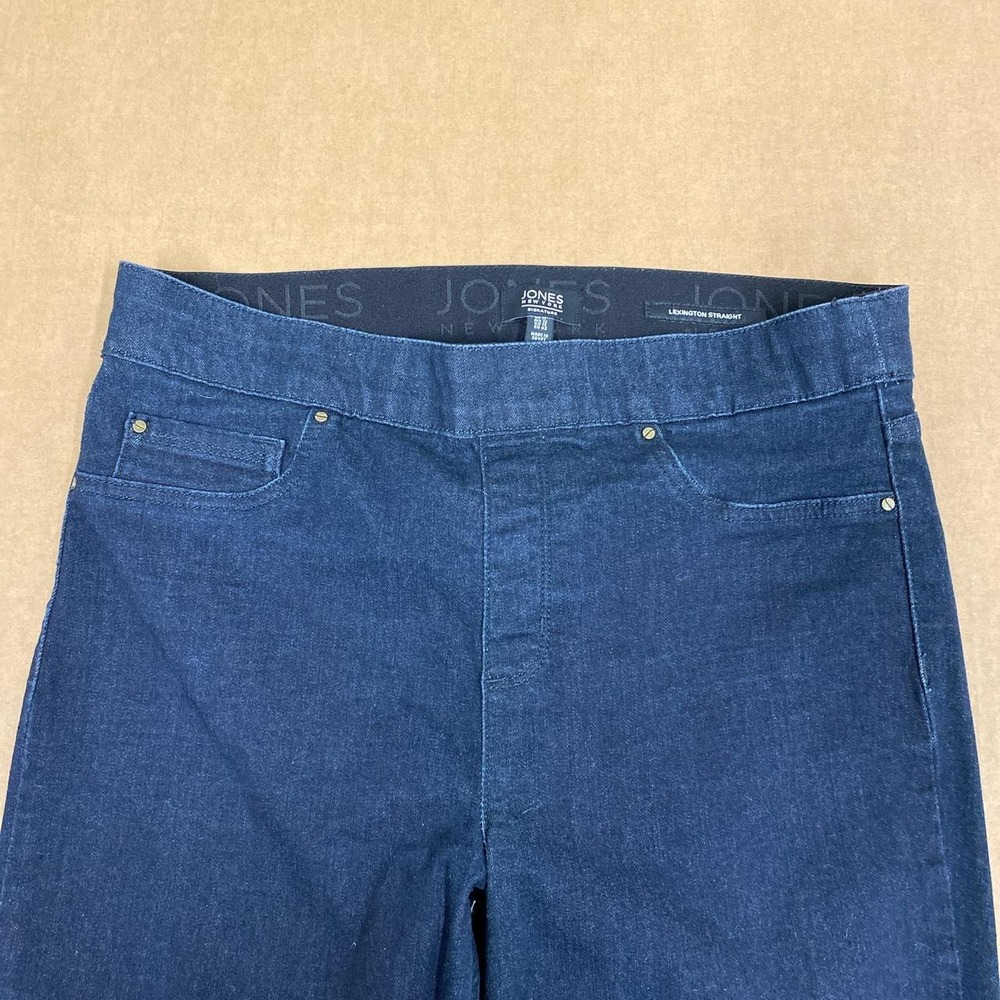 Jones New York Signature Lexington Straight Blue Linen Trousers Womens 12